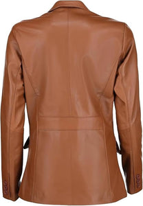 Black Notched-Collar Casual Genuine Sheepskin Leather Blazer for Men