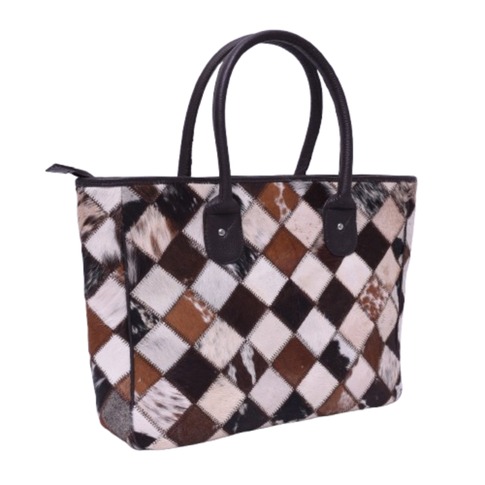 Unique & Stylish Tote Bag - Leather Handcrafted Cowhide Patchwork for Women's