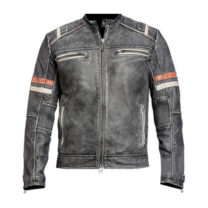 Vintage Black Café Racer Lambskin Leather Jacket For Men