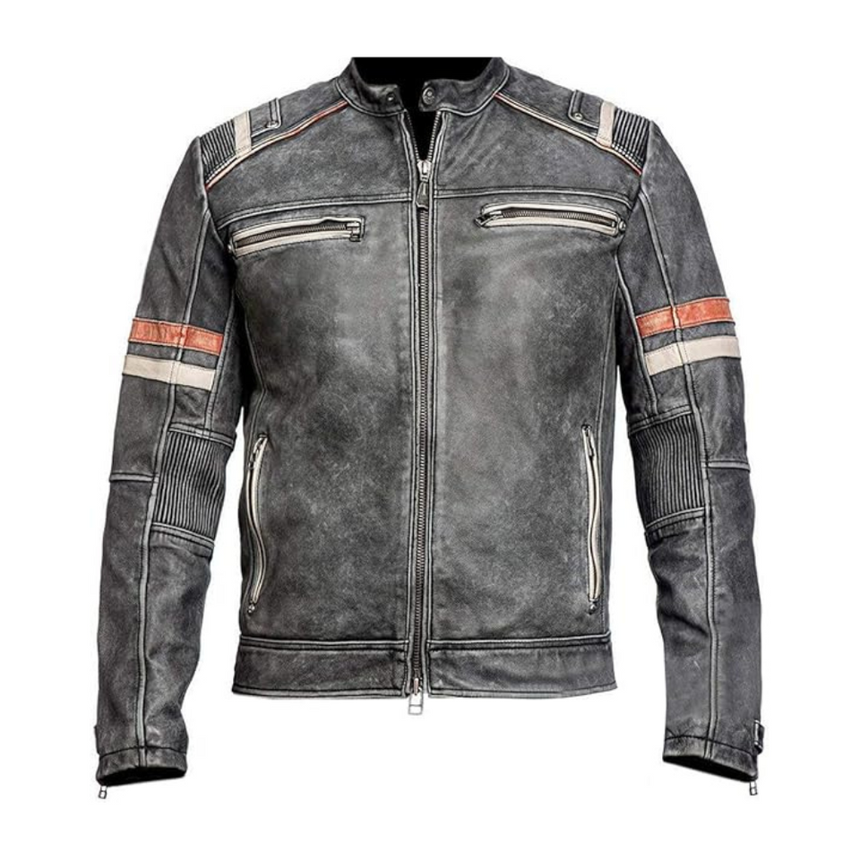 Vintage Black Café Racer Lambskin Leather Jacket For Men