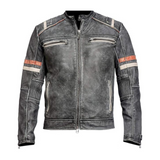 Vintage Black Café Racer Lambskin Leather Jacket For Men
