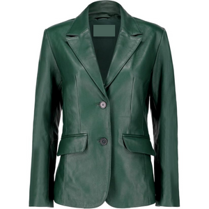 Black Notched-Collar Casual Genuine Sheepskin Leather Blazer for Men