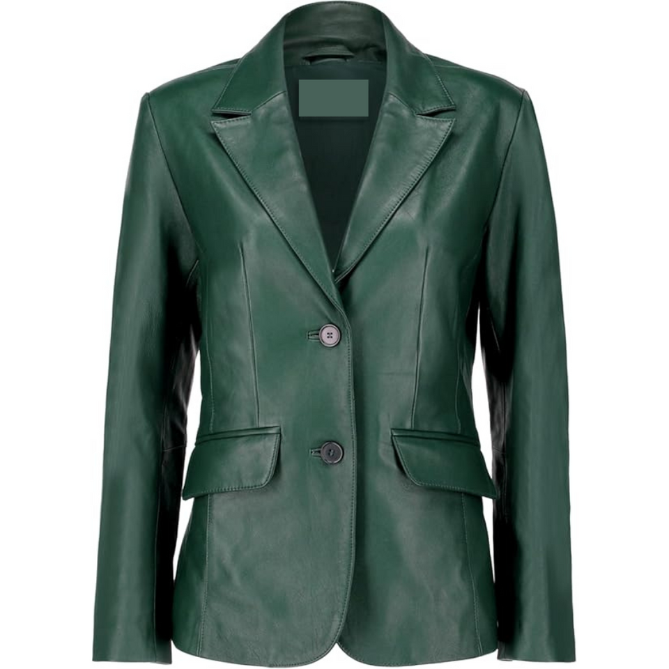 Black Notched-Collar Casual Genuine Sheepskin Leather Blazer for Men