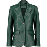 Black Notched-Collar Casual Genuine Sheepskin Leather Blazer for Men
