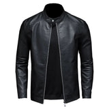 Stone Black Stand-Up Collar Genuine Cowhide Biker Leather Jacket For Men