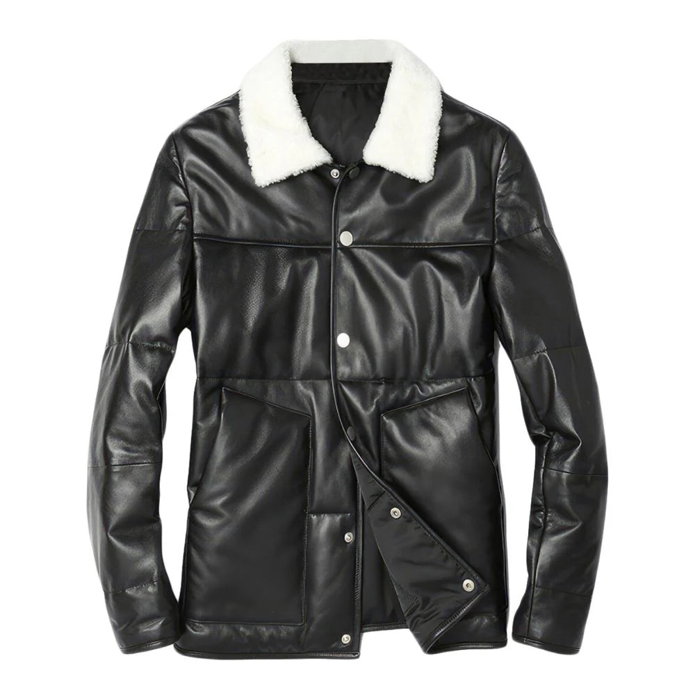 Jet Black A2 Aviator Genuine Sheepskin Leather Jacket for Men