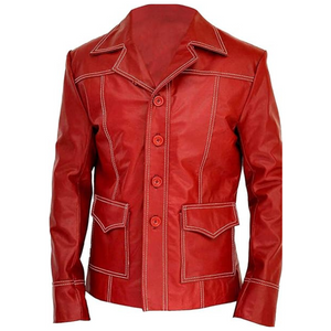 Fight Club Red Real Sheepskin Leather Jacket For Men
