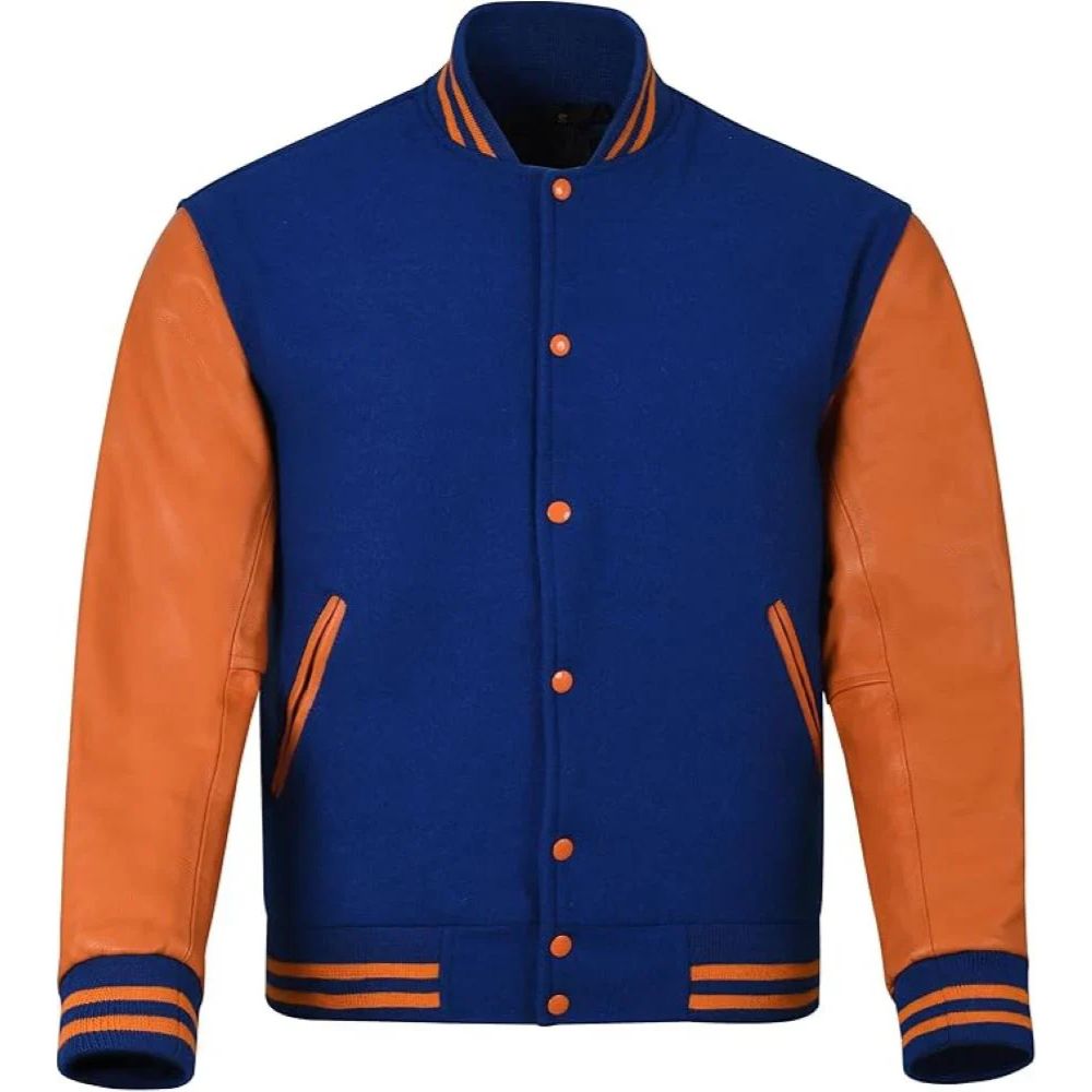 Unisex Wool Varsity Plain Lambskin Sleeves Jackets