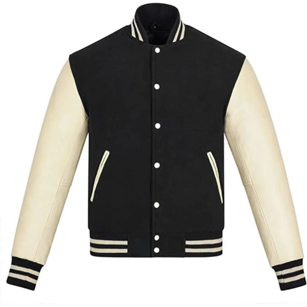 Unisex Wool Varsity Plain Lambskin Sleeves Jackets