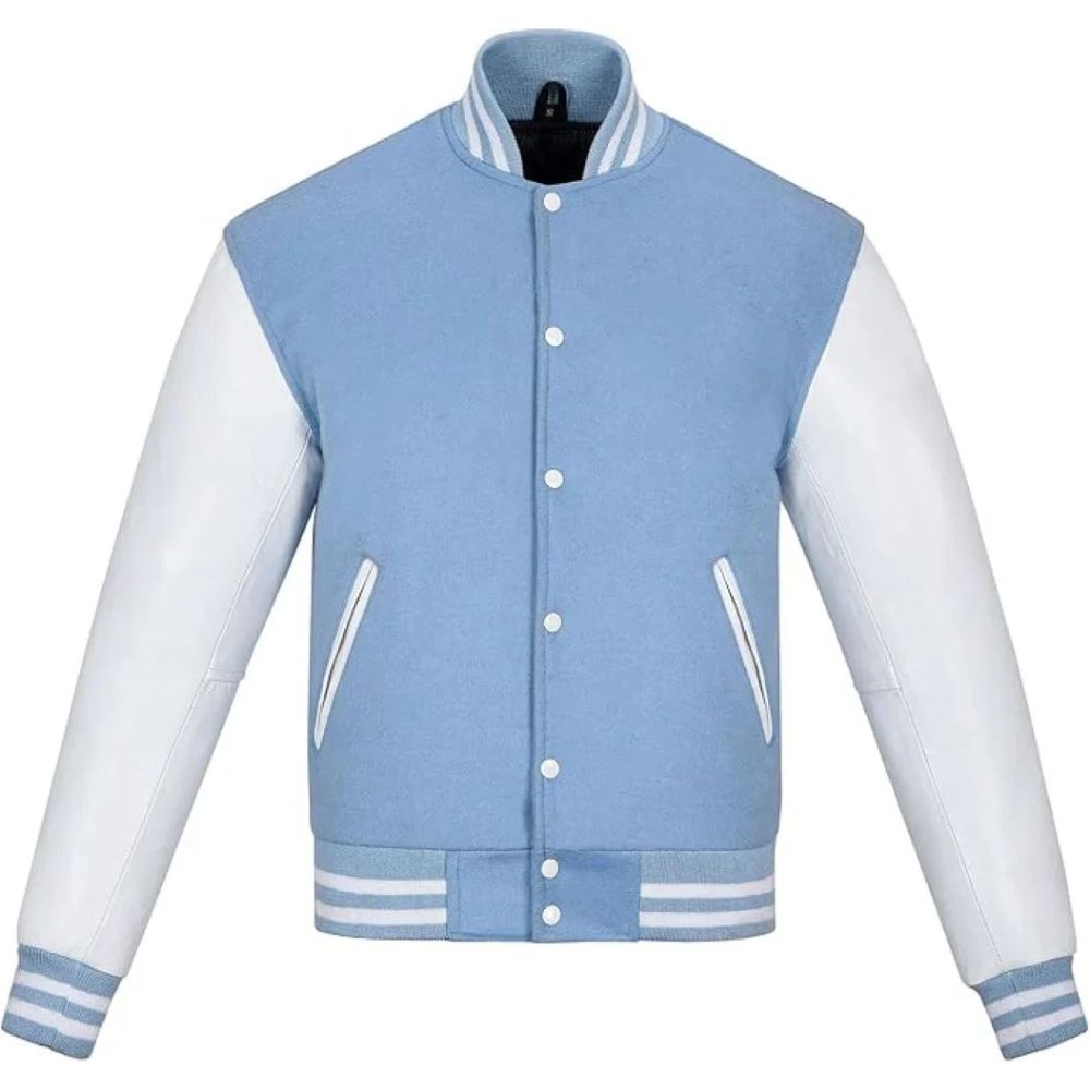 Unisex Wool Varsity Plain Lambskin Sleeves Jackets