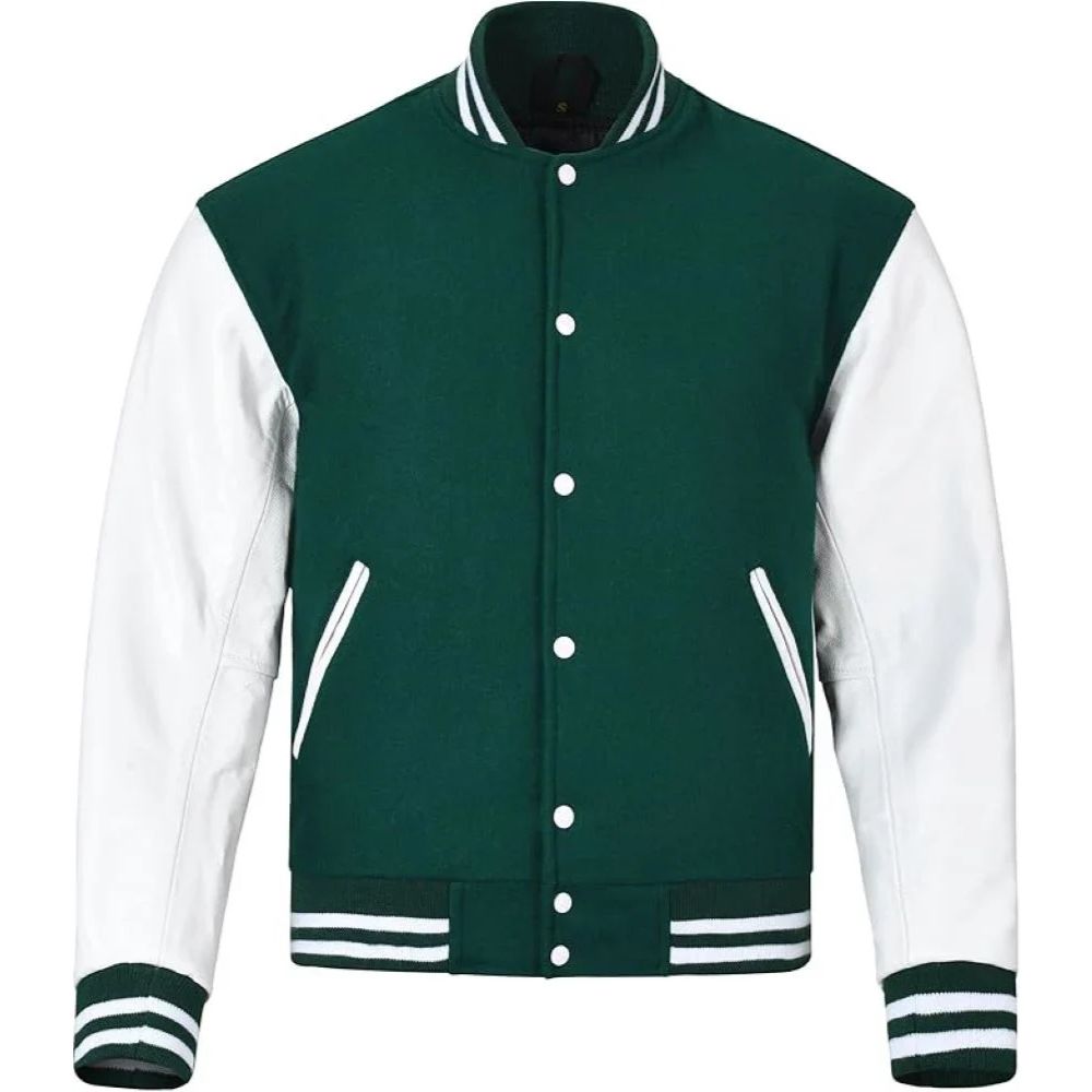 Unisex Wool Varsity Plain Lambskin Sleeves Jackets