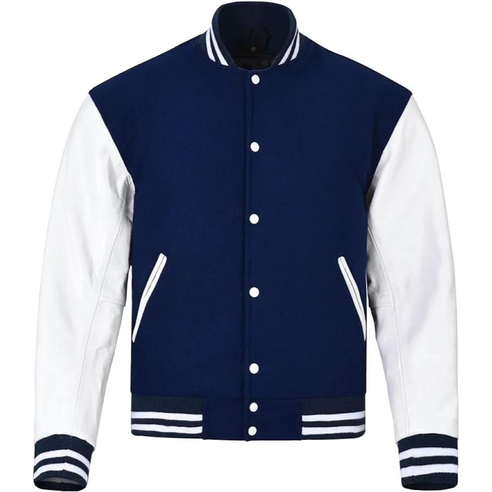 Unisex Wool Varsity Plain Lambskin Sleeves Jackets