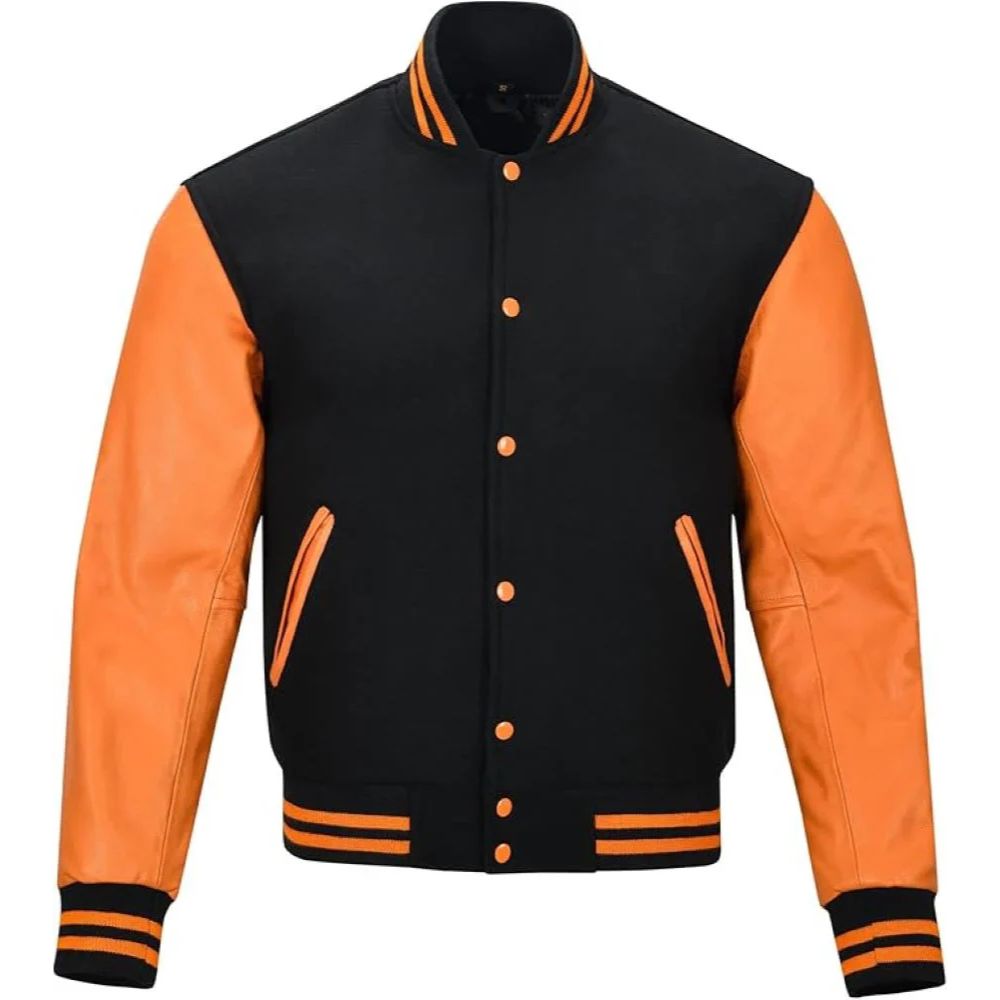 Unisex Wool Varsity Plain Lambskin Sleeves Jackets