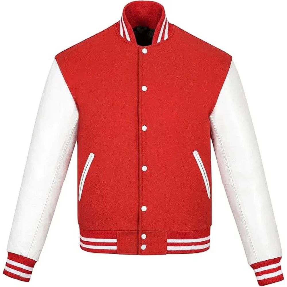 Unisex Wool Varsity Plain Lambskin Sleeves Jackets
