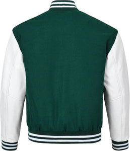 Pink Genuine Lambskin Varsity Rib-Knitted Leather Jacket for Men