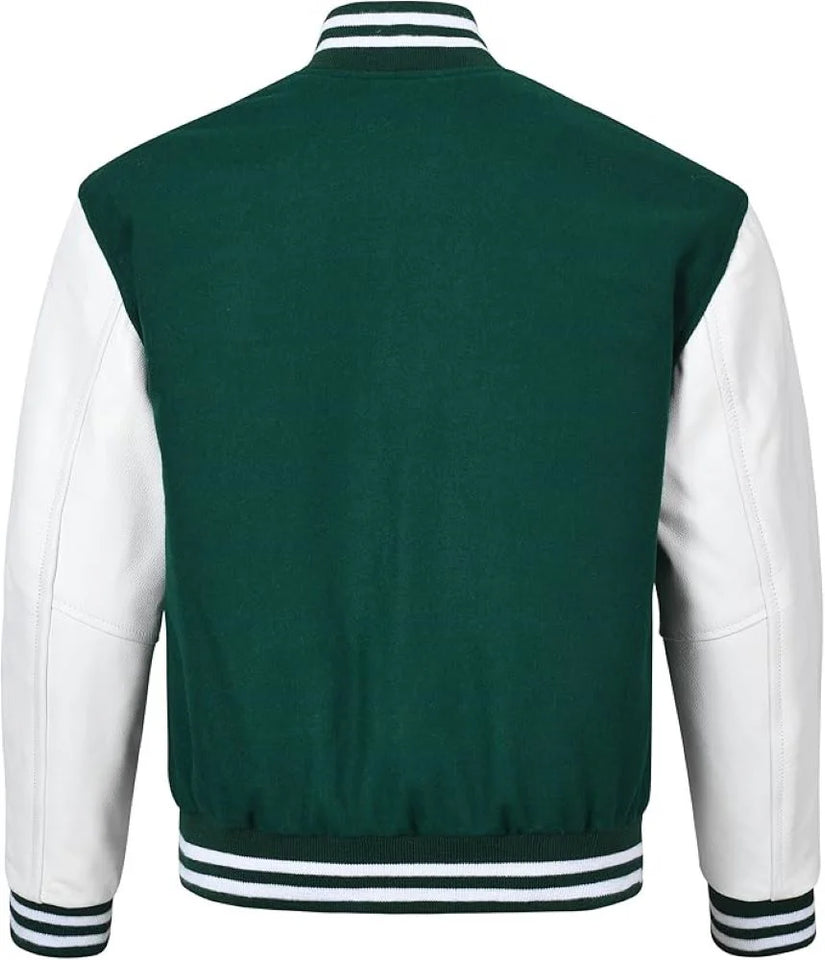 Pink Genuine Lambskin Varsity Rib-Knitted Leather Jacket for Men