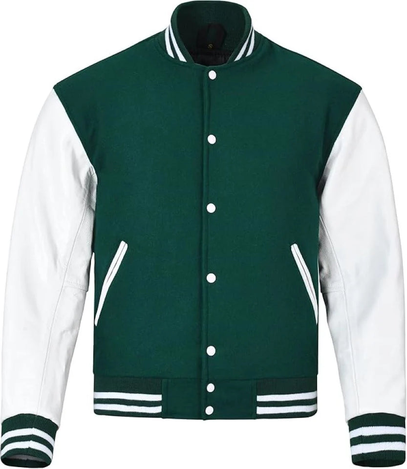 Pink Genuine Lambskin Varsity Rib-Knitted Leather Jacket for Men