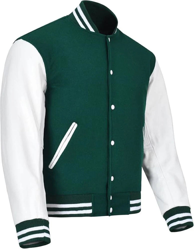 Pink Genuine Lambskin Varsity Rib-Knitted Leather Jacket for Men