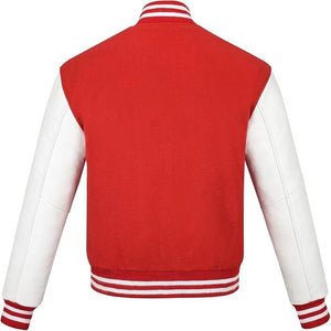 Pink Genuine Lambskin Varsity Rib-Knitted Leather Jacket for Men