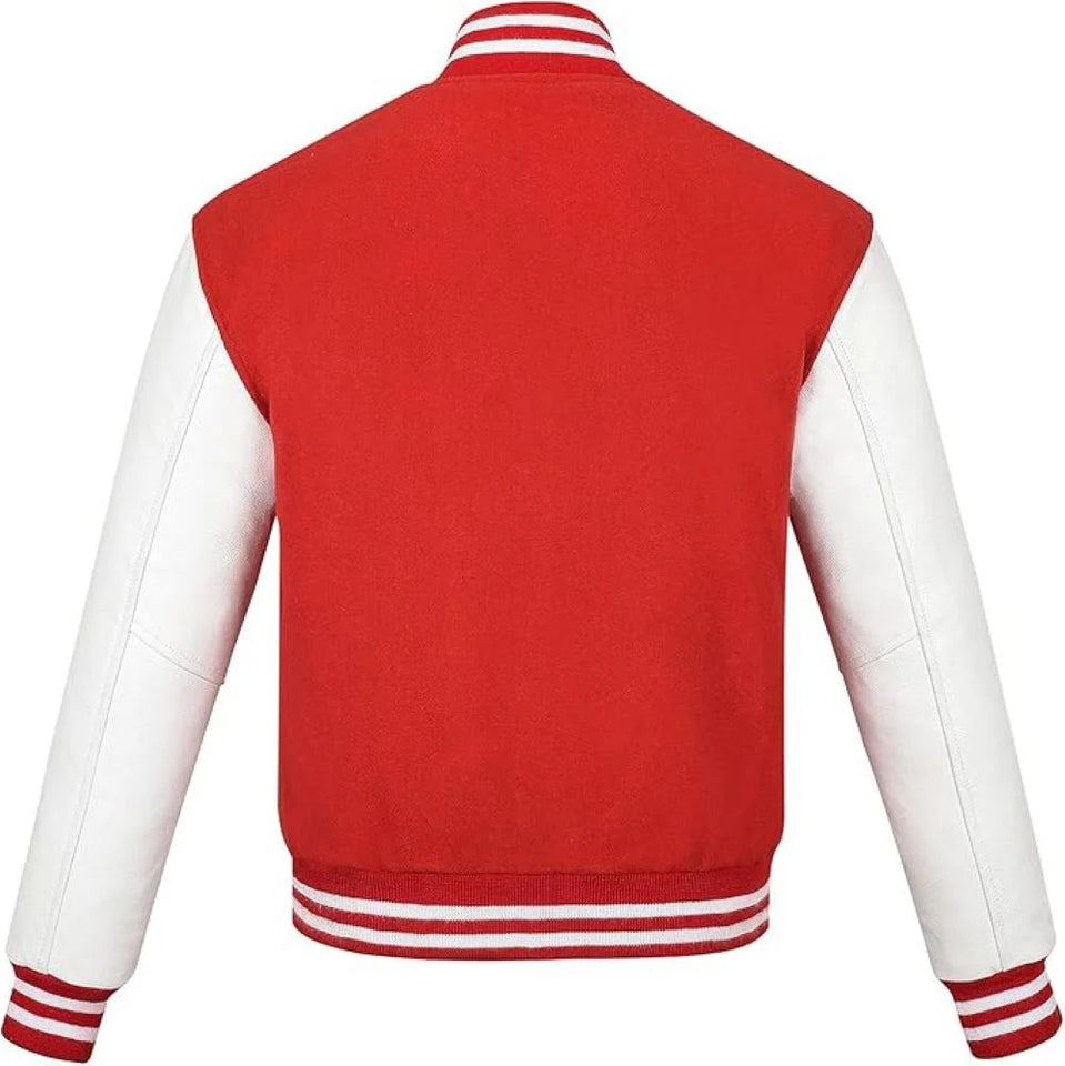 Pink Genuine Lambskin Varsity Rib-Knitted Leather Jacket for Men