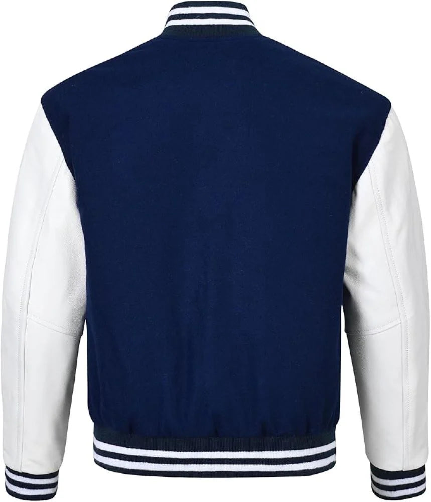 Unisex Wool Varsity Plain Lambskin Sleeves Jackets