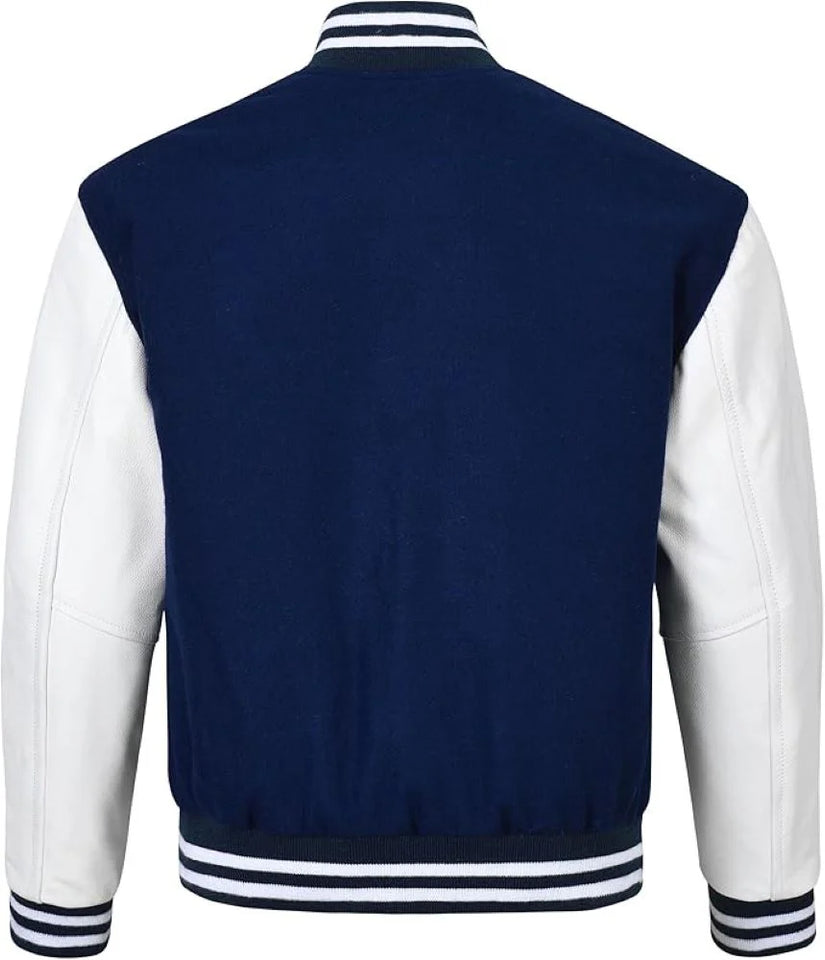 Pink Genuine Lambskin Varsity Rib-Knitted Leather Jacket for Men