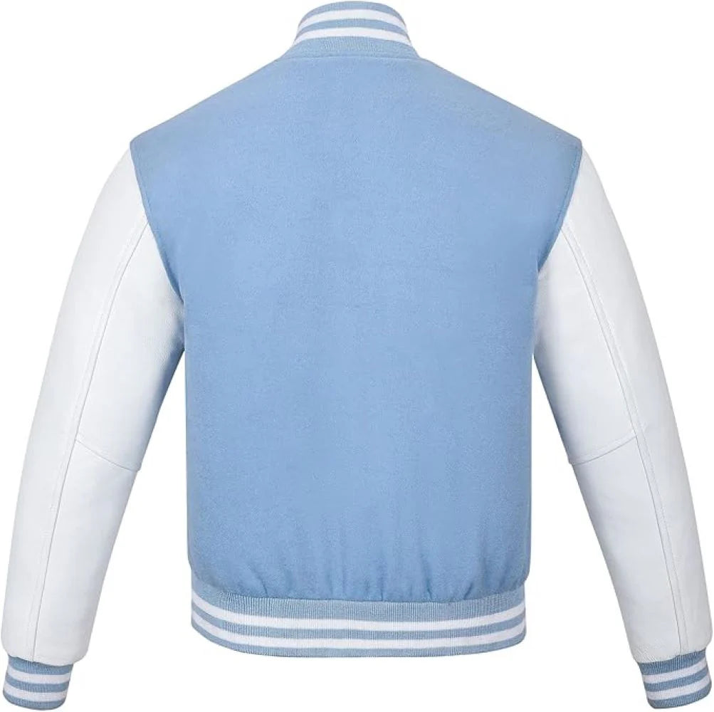 Unisex Wool Varsity Plain Lambskin Sleeves Jackets