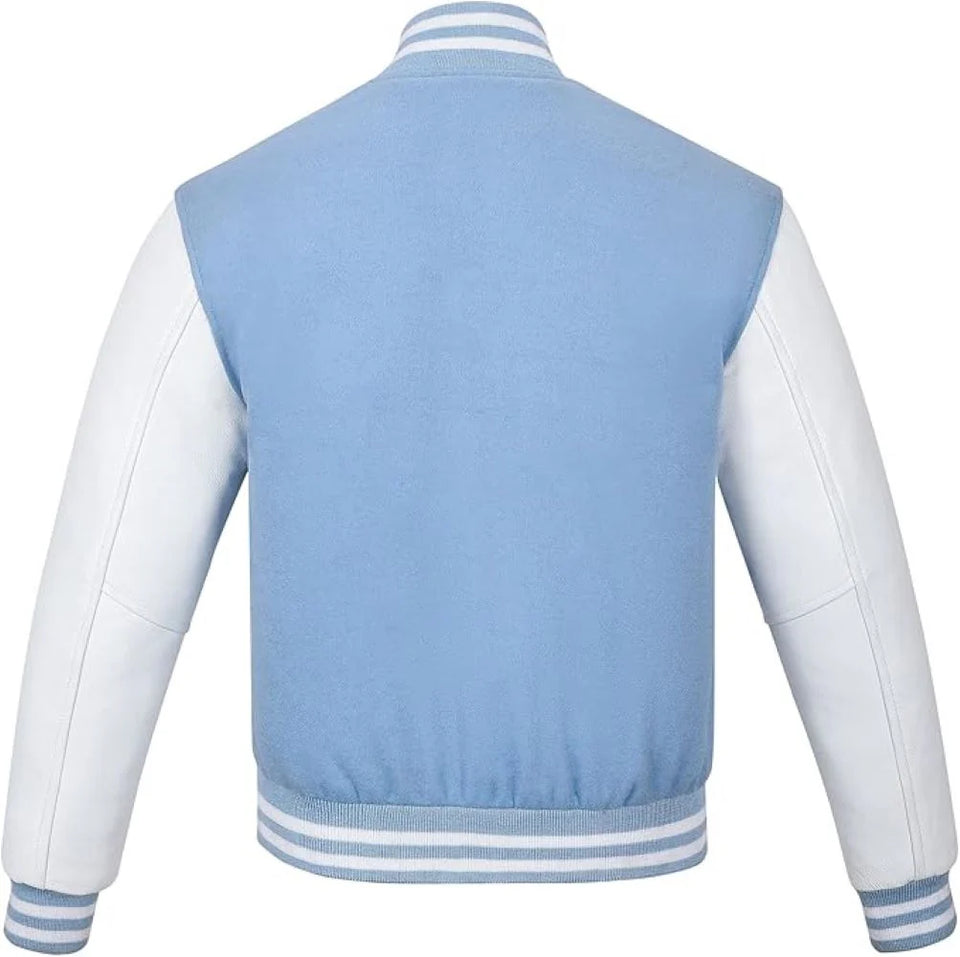 Pink Genuine Lambskin Varsity Rib-Knitted Leather Jacket for Men