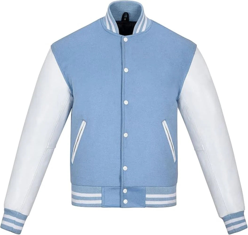Unisex Wool Varsity Plain Lambskin Sleeves Jackets