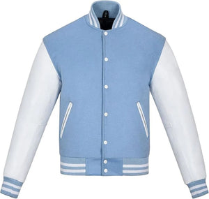 Pink Genuine Lambskin Varsity Rib-Knitted Leather Jacket for Men