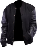 Black Rib-Knitted Cuffs-Hems Wool Varsity Jacket for Men