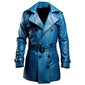 Blue Double-Breasted Premium Sheepskin Leather Trench Coat for Women