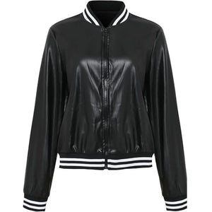 Black Bomber Chic Biker Genuine Sheepskin Leather Jacket for Women’s