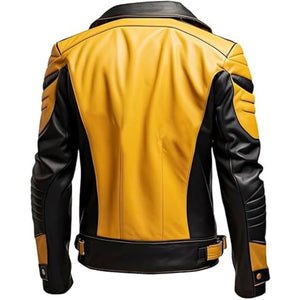 Moto-Style Yellow-Black Premium Sheepskin Leather Jacket for Men