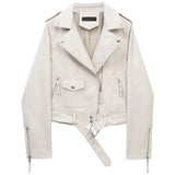 Beige Brando Motorcycle Genuine Sheepskin Leather Jacket for Women