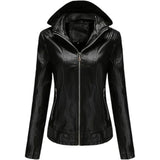 Black Hooded Motorcycle Winter Sheepskin Leather Jacket for Women