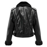 Black Genuine Sheepskin B3 Aviator Biker Leather Jacket for Women