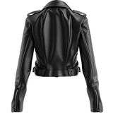 Black Slim-Fit Motorcycle Genuine Sheepskin  Leather Jacket for Women