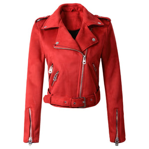 Classy Red Brando Motorcycle Genuine Sheepskin Leather Jacket for Women