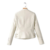 White Stylish Slim-Fit Biker Genuine Sheepskin Leather Jacket for Women