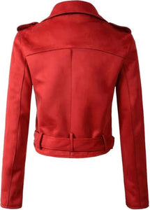 Classy Red Brando Motorcycle Genuine Sheepskin Leather Jacket for Women