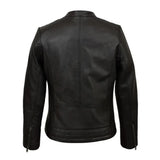 Black Quilted Shoulders Genuine Sheepskin Racer Leather Jacket For Women