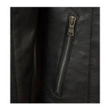 Black Quilted Shoulders Genuine Sheepskin Racer Leather Jacket For Women