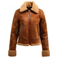 Brown Faux Shearling Fur Lambskin Suede Leather Jacket for Women