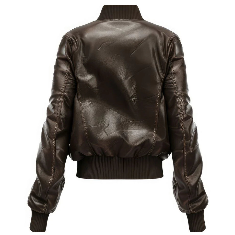 Distressed Brown Vintage Bomber Premium Leather Jacket for Women