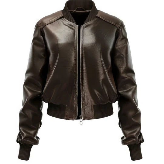 Distressed Brown Vintage Bomber Premium Leather Jacket for Women