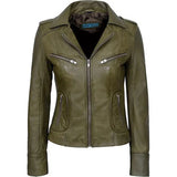 Rider Lightweight Olive Green Genuine Sheepskin Leather Jacket For Women