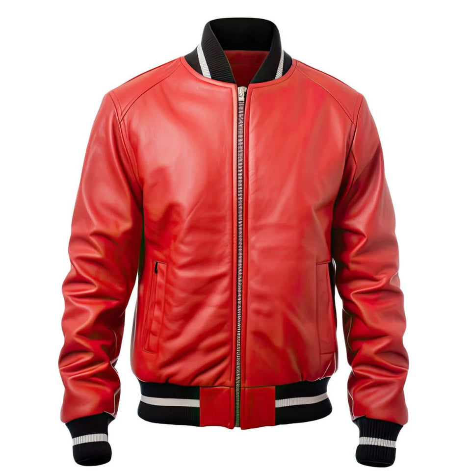 Vintage Racer Red Lyla Bomber Genuine Cowhide Leather Jacket For Women