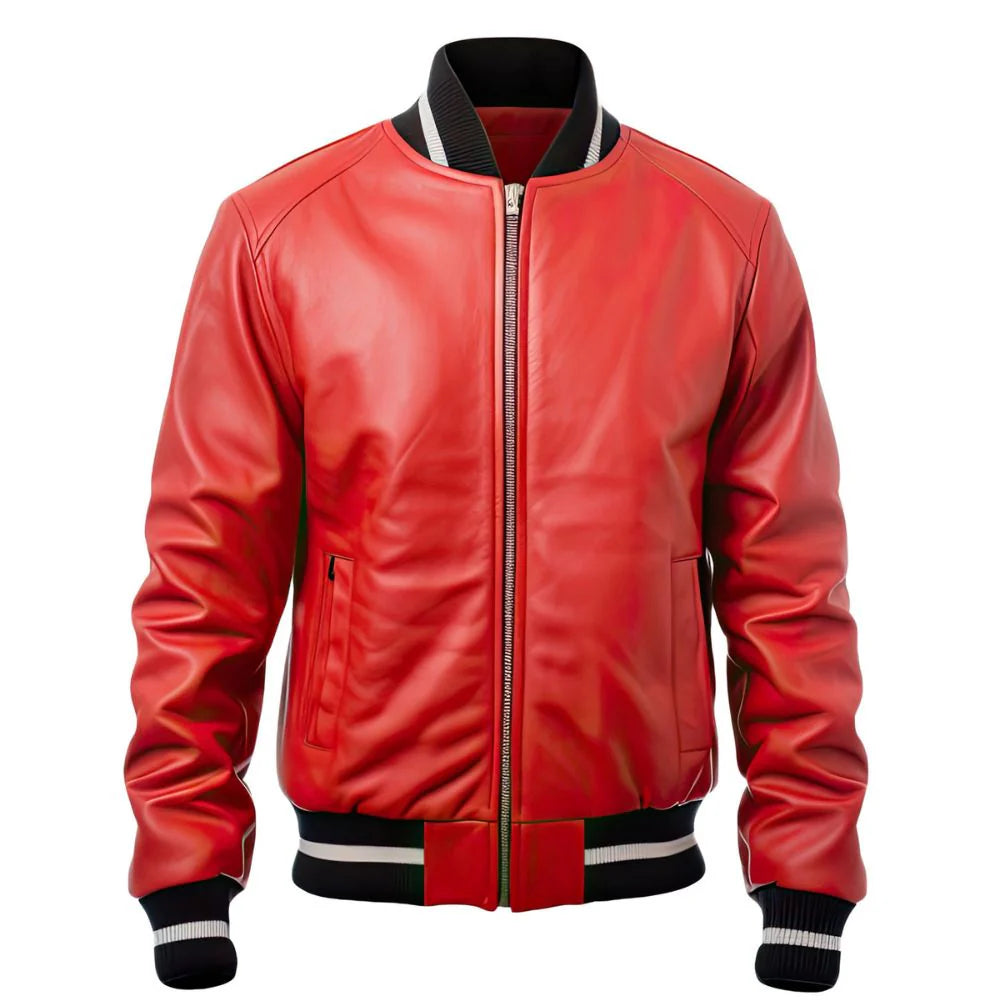 Vintage Racer Red Lyla Bomber Genuine Cowhide Leather Jacket For Women