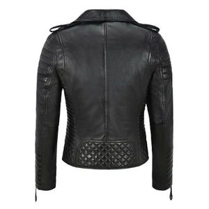 Premium Asymmetrical Brando Black Sheepskin Biker Leather Jacket for Women